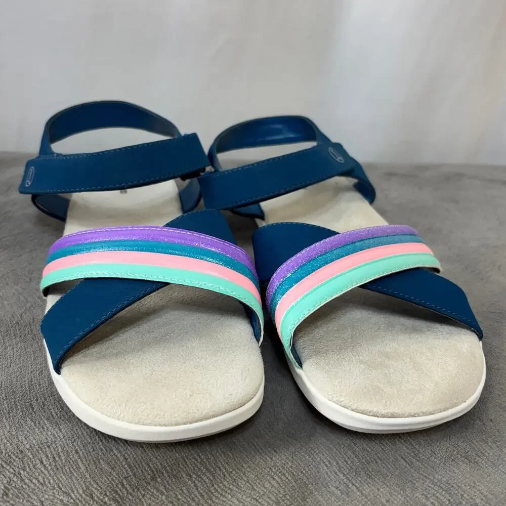 Lands' End Criss-Cross Walking Sandals Baltic Teal Youth US 5M EU 37 EUC Vegan
